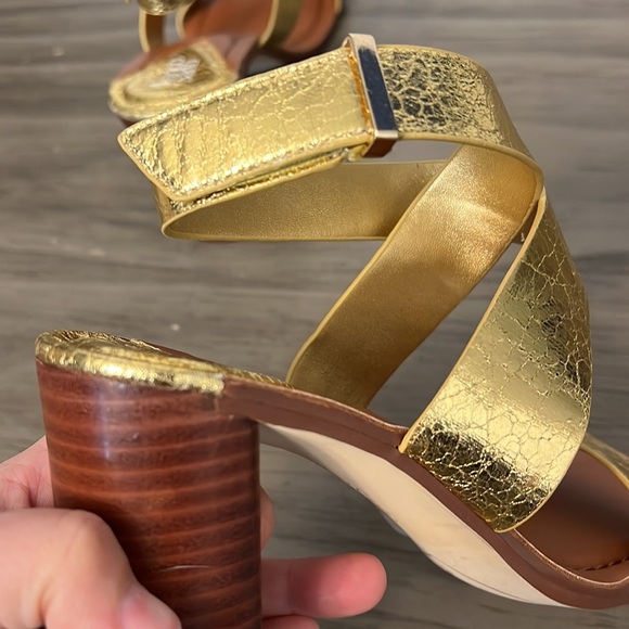 FRANCO SARTO GOLD STRAPPY CHUNKY HEELS 6 - Picture 7 of 16